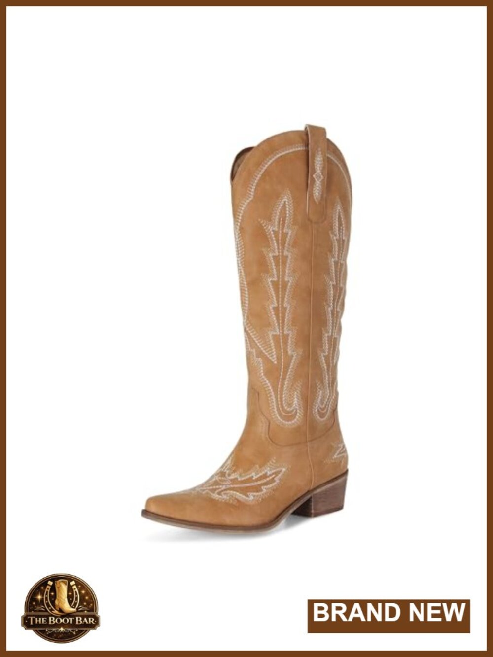Women's Cowboy Boots Knee High Chunky Heel Embroidered Suede Western Pointed